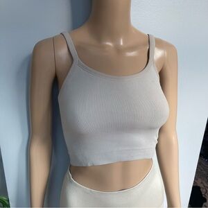 SET Active Ribbed Cropped Tank Top in Taupe